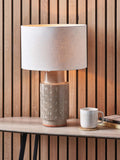 Pacific Sidra grey ceramic table lamp with woven shade, imported from the UK
