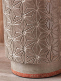 Pacific Sidra grey ceramic table lamp with woven shade, imported from the UK