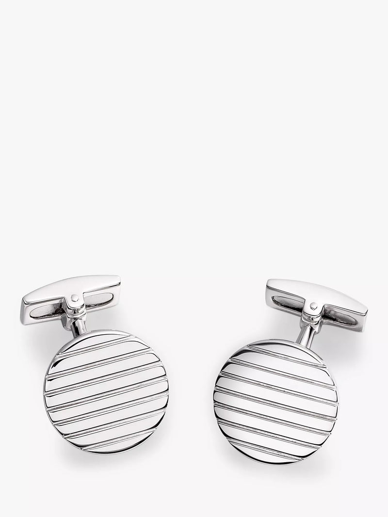 Hoxton London sterling silver ribbed round cufflinks (British brand)