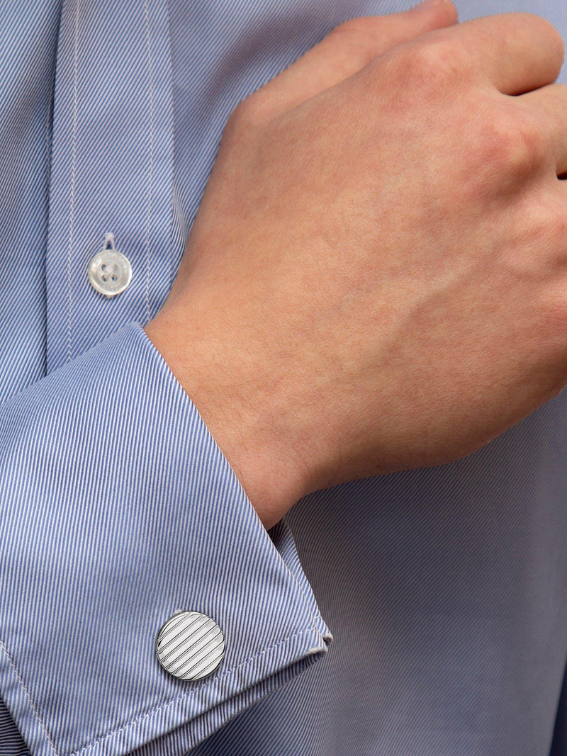 Hoxton London sterling silver ribbed round cufflinks (British brand)