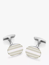 John Lewis Hoxton London Stripe Enamel Oval Cufflinks Silver Solid Sterling Silver- Buy online at McGrocer