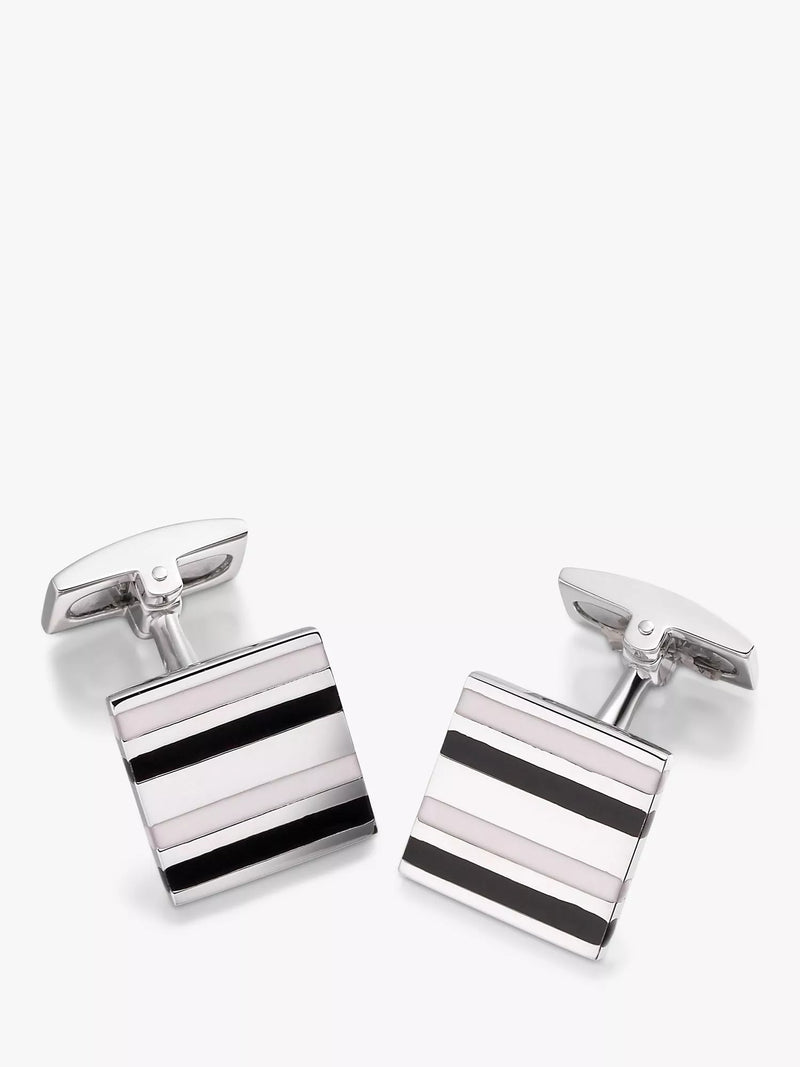 Hoxton London gestreifte Manschettenknöpfe aus Emaille-Quadrat Sterlingsilber - Britisches Produkt