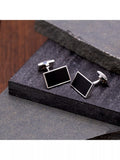 Hoxton London ebony wood rectangle cufflinks silver - British product
