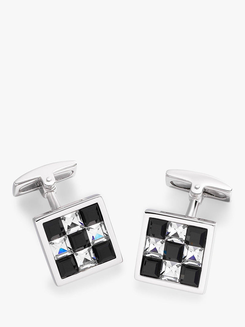 Hoxton London Crystal Chequerboard Square Cufflinks Silver Multi