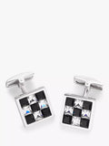 Hoxton London crystal checkerboard square cufflinks in silver and multi-colour, UK version