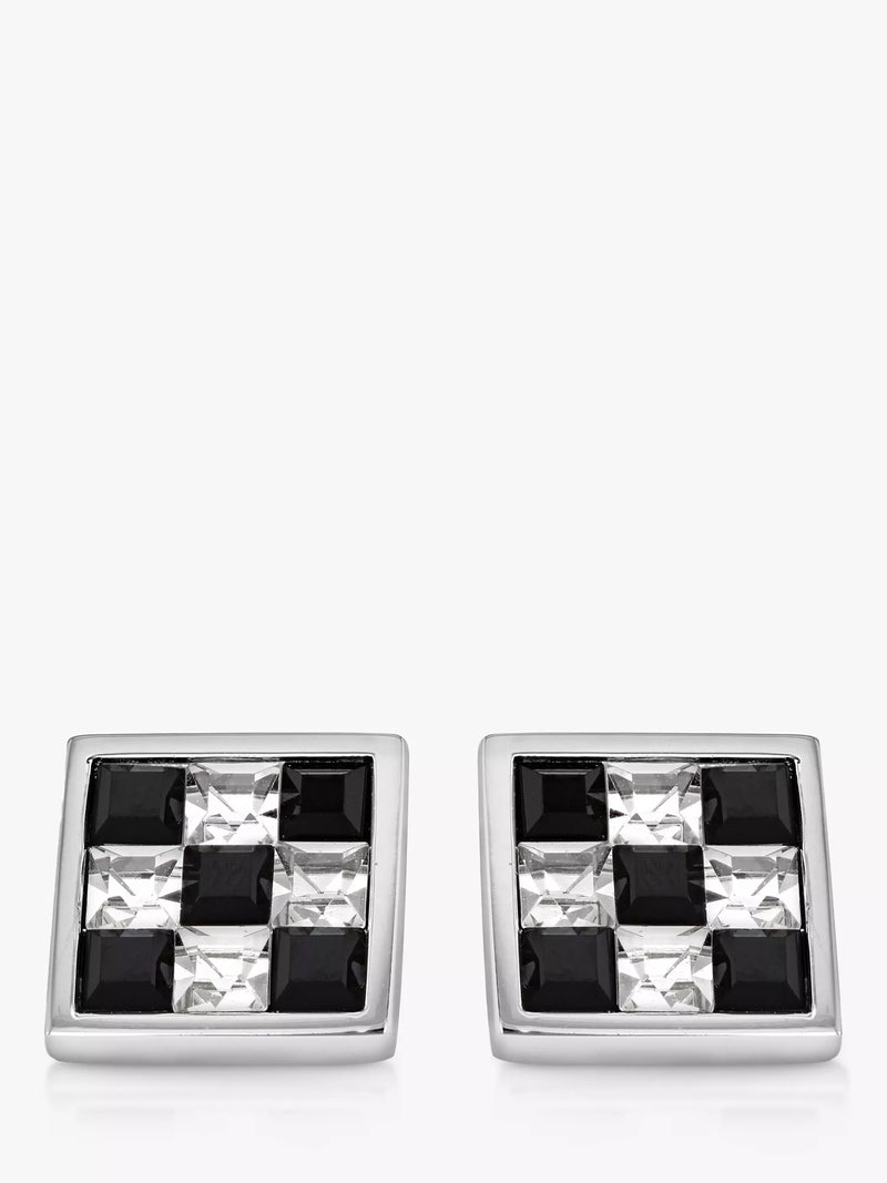 Hoxton London crystal checkerboard square cufflinks in silver and multi-colour, UK version
