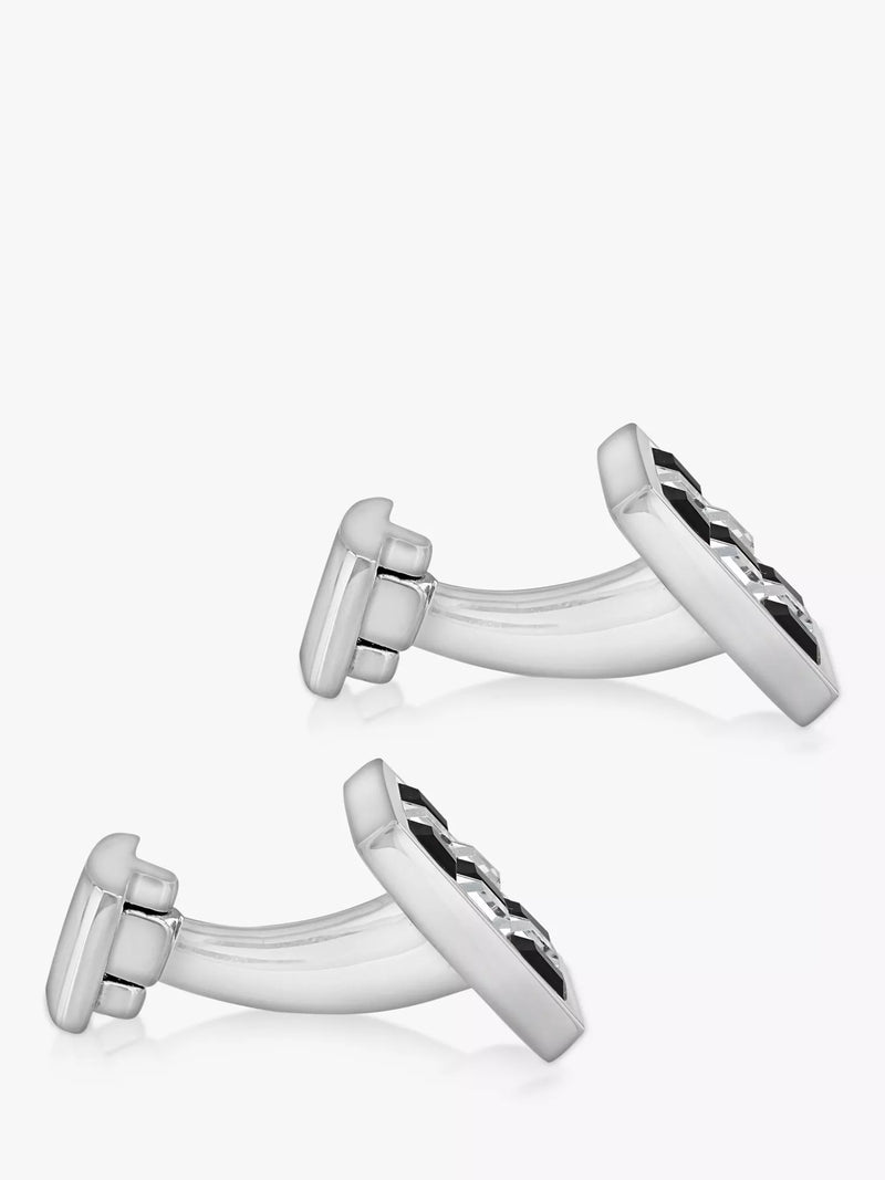 Hoxton London crystal checkerboard square cufflinks in silver and multi-colour, UK version