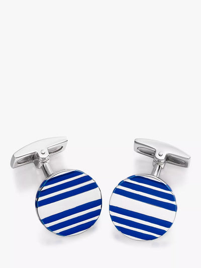 John Lewis Hoxton London Stripe Enamel Stripe Round Cufflinks Silver/Blue- Buy online at McGrocer