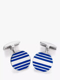 Hoxton London enamel stripe round cufflinks, silver-blue - British product