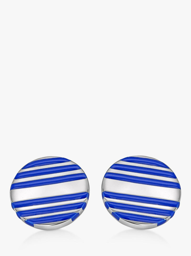 Hoxton London enamel stripe round cufflinks, silver-blue - British product