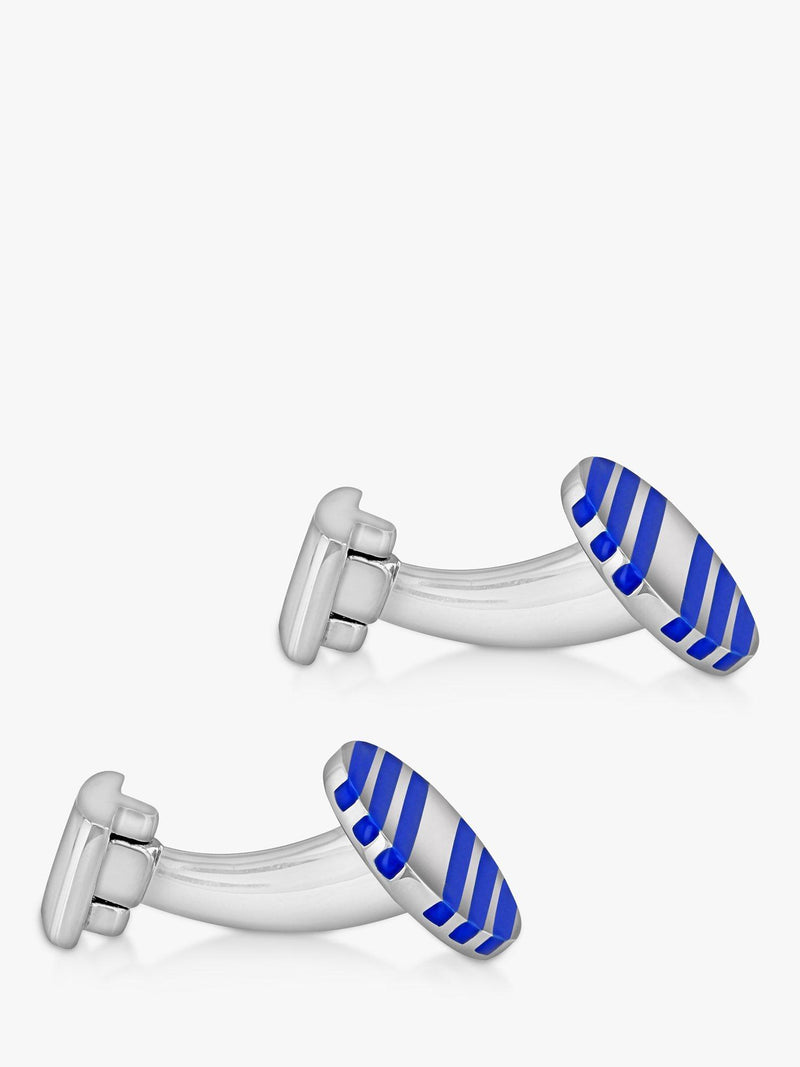 Hoxton London enamel stripe round cufflinks, silver-blue - British product