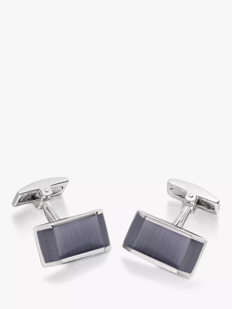 Hoxton London Cat's Eye Rectangle Cufflinks, Silver/Grey