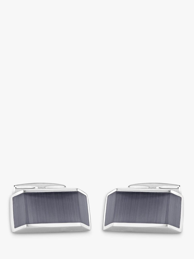 Boutons de manchette rectangulaires œil de chat Hoxton London argentés gris, importés du Royaume-Uni