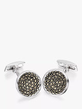 John Lewis Round Sterling Silver Cufflinks with Marcasite Set- Buy online at McGrocer