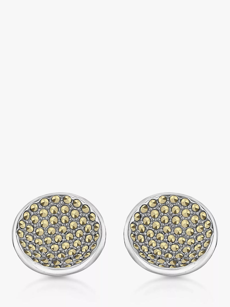 Hoxton London round sterling silver cufflinks with marcasite set, UK version