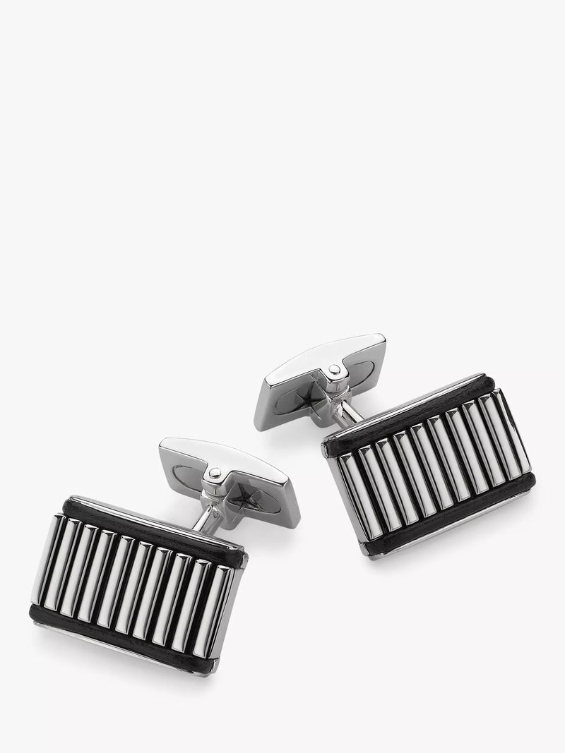 Hoxton London Leather Ribbed Rectangular Cufflinks, Silver