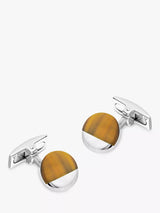 John Lewis Hoxton London Tiger's Eye Circular Cufflinks Silver/Brown- Buy online at McGrocer