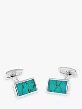 John Lewis Hoxton London Sterling Silver Turquoise Rectangle Cufflinks- Buy online at McGrocer