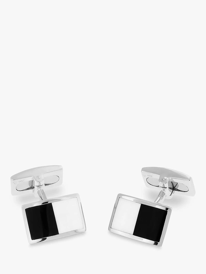 Hoxton London Agate Rectangle Cufflinks, Silver/Multi