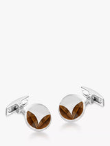 John Lewis Hoxton London Tiger's Eye Round Cufflinks Silver/Brown- Buy online at McGrocer