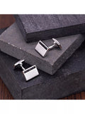 Hoxton London black sapphire rectangle cufflinks, silver, imported from the UK