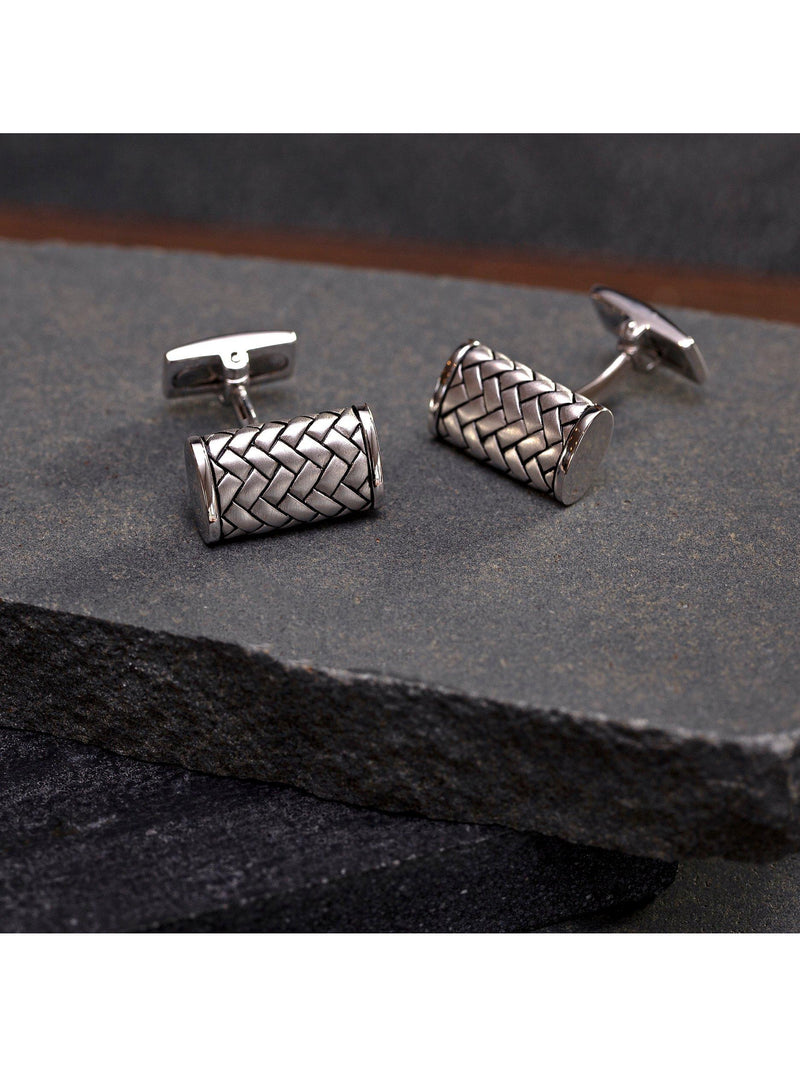 Hoxton London rhodium plated herringbone cufflinks silver, UK version