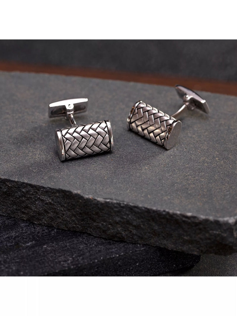 Hoxton London rhodium plated herringbone cufflinks silver, UK version