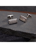 Hoxton London rhodium plated herringbone cufflinks silver, UK version