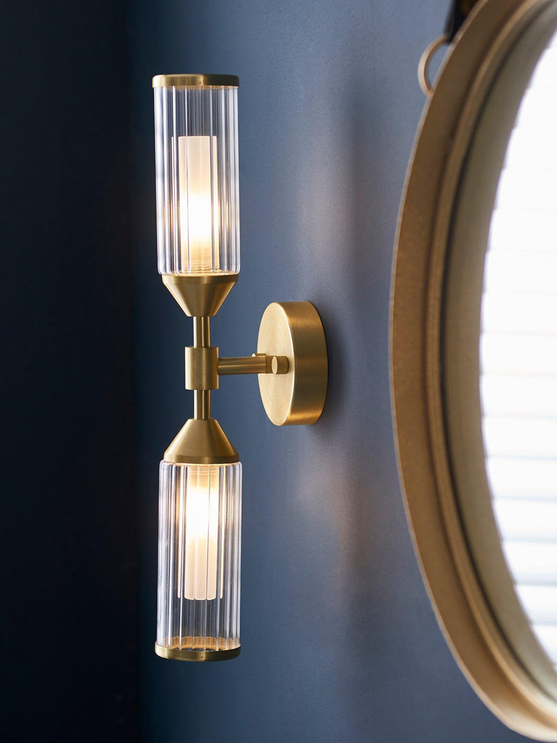 Bay Lighting Ayden wall light gold with rib glass shades - British product