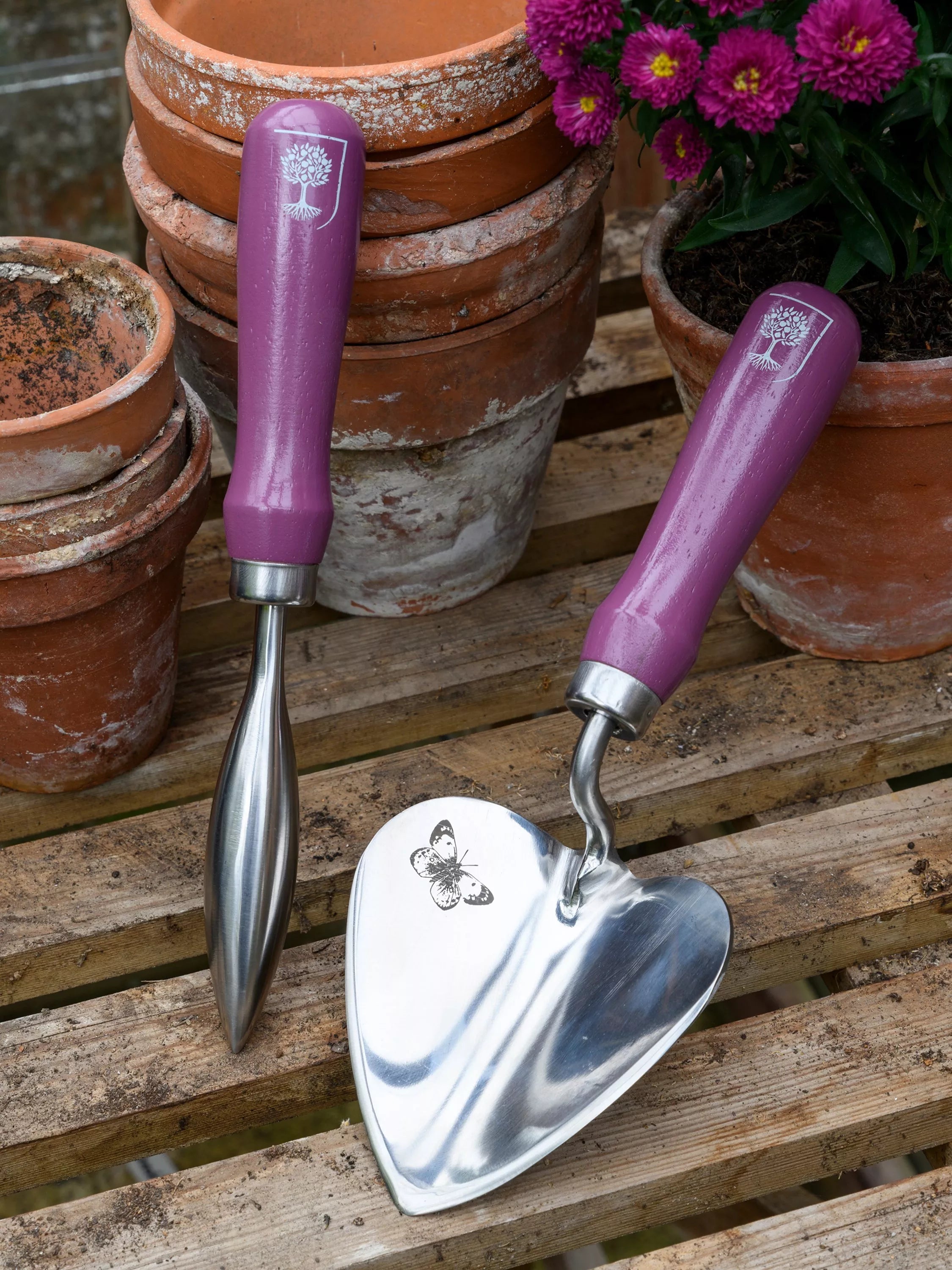 Burgon & Ball RHS Gifts for Gardeners Trowel and Dibber, Pink - McGrocer