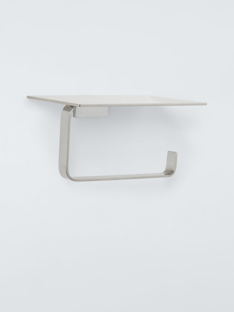 John Lewis Modernist toilet roll holder with shelf in silver, UK version