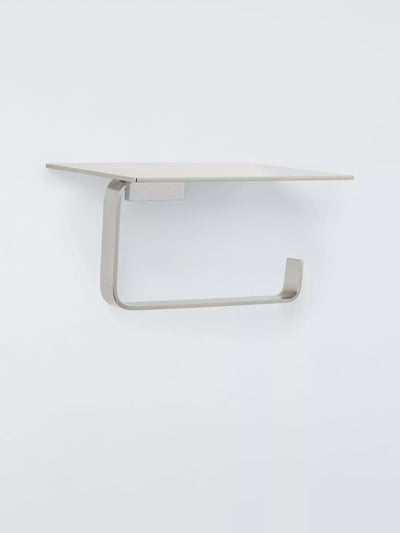 John Lewis John Lewis Modernist Toilet Roll Holder with Shelf Silver Bathroom Accessory- Buy online at McGrocer