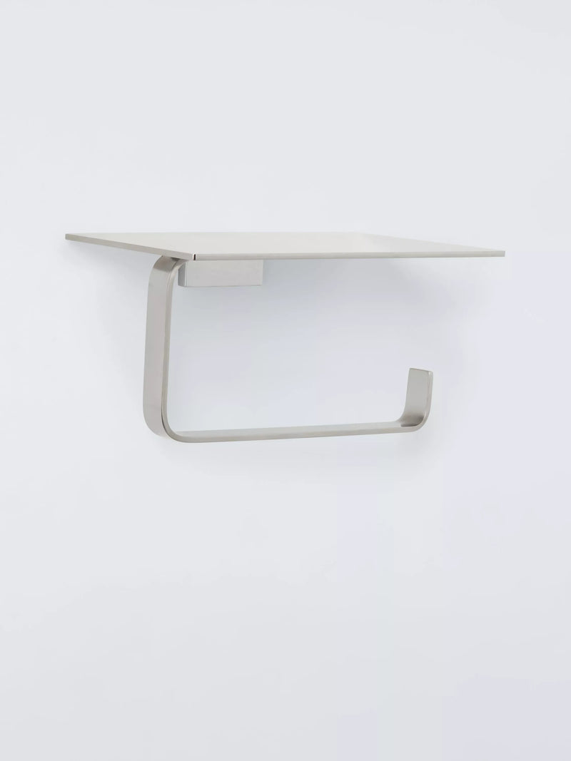 John Lewis Modernist toilet roll holder with shelf in silver, UK version