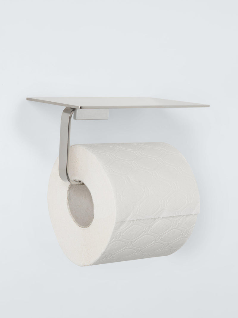 John Lewis Modernist toilet roll holder with shelf in silver, UK version