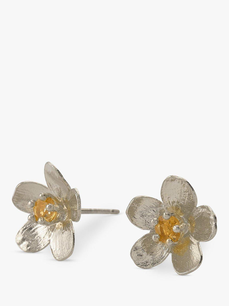 Alex Monroe earrings buttercup flower yellow citrine stud (British brand)