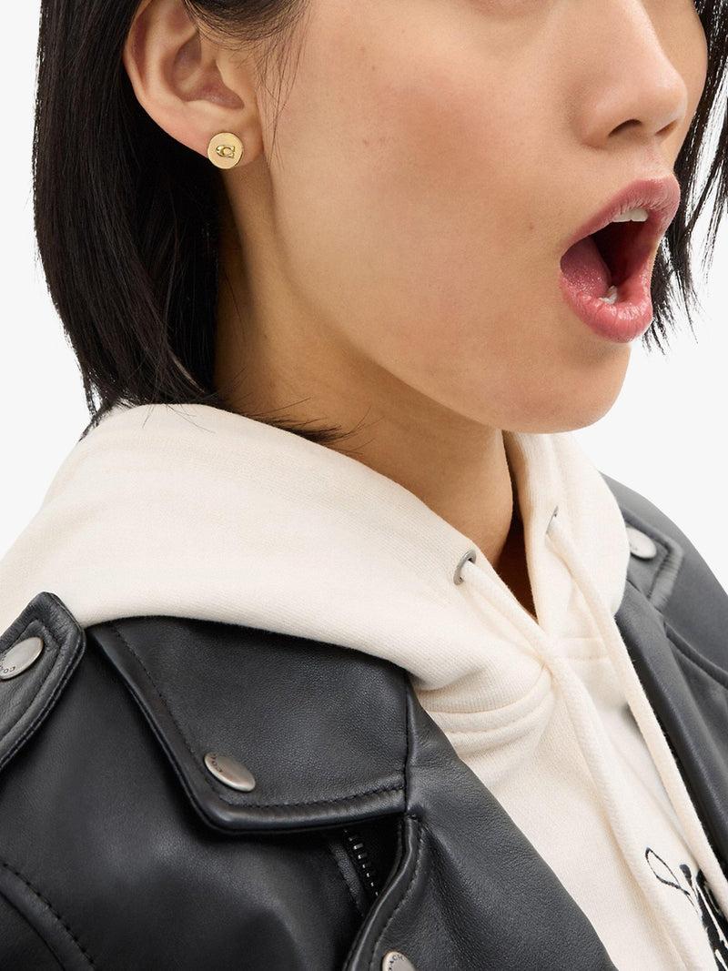Coach sculpted C round stud earrings shiny gold, UK version