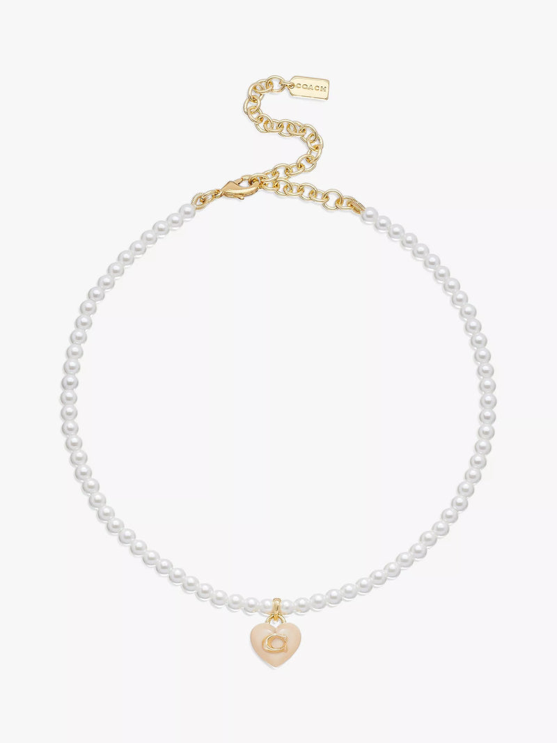Coach faux pearl choker necklace heart pendant gold (British brand)