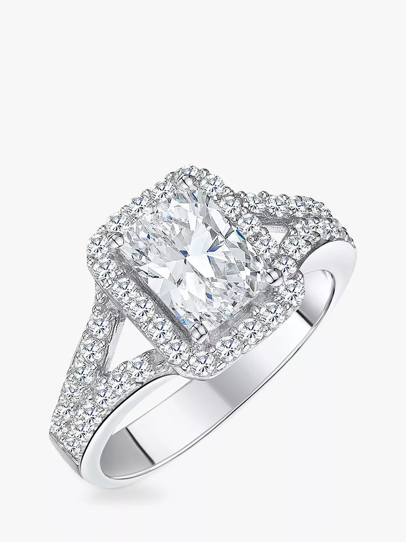 Jools by Jenny Brown Zirkonia-Smaragd-Halo-Cocktailring, Silber