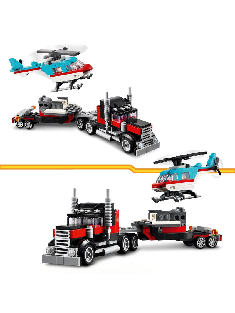 LEGO Creator 3in1 flatbed truck with helicopter building set, imported from the UK