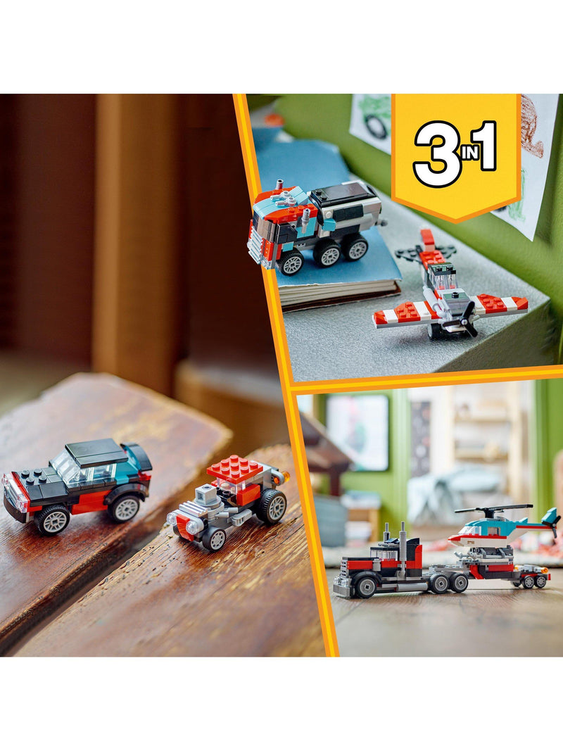 LEGO Creator 3in1 flatbed truck with helicopter building set, imported from the UK