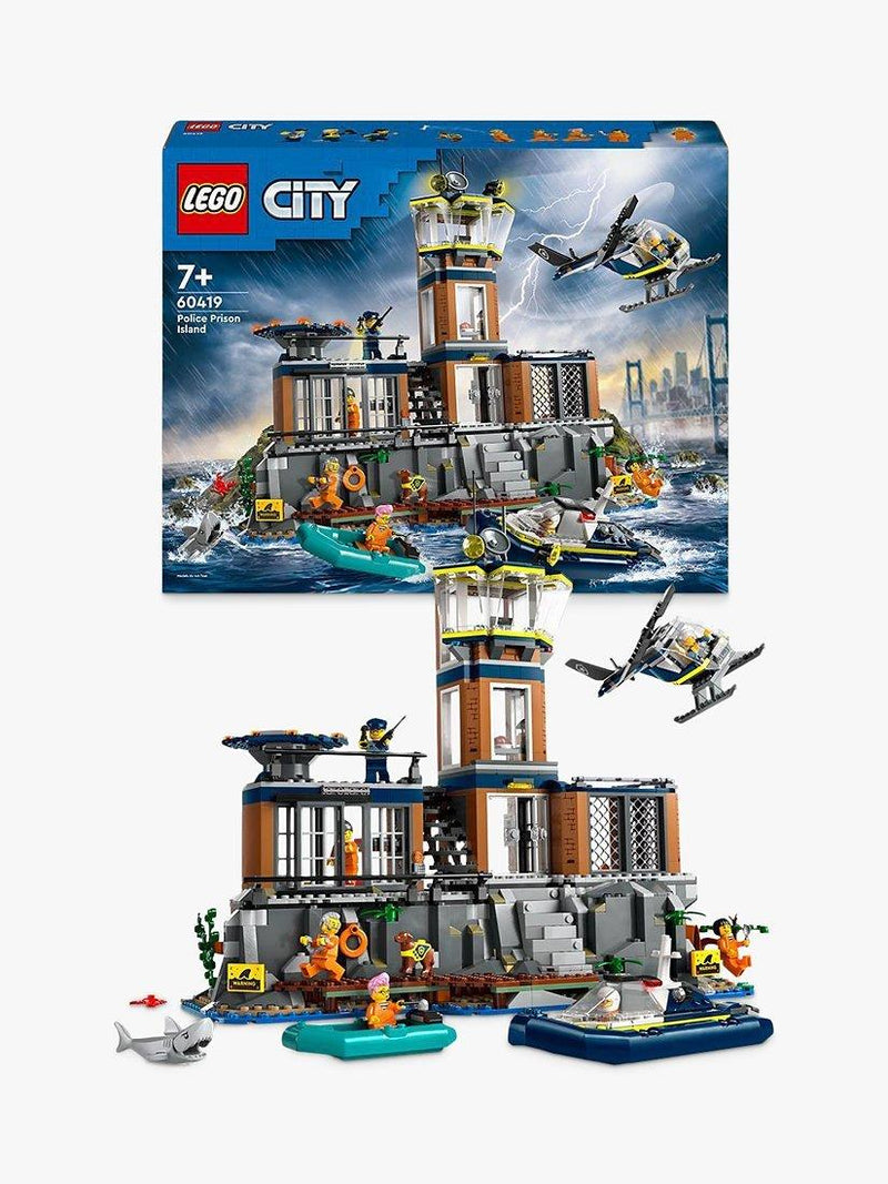 LEGO police prison island building set with helicopter and minifigures 980 pieces, UK version
