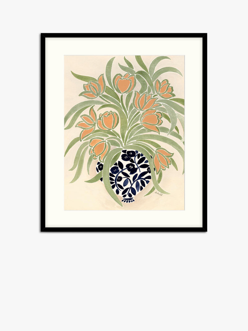John Lewis La Poire Apricot Tulips framed print in green and orange, UK version