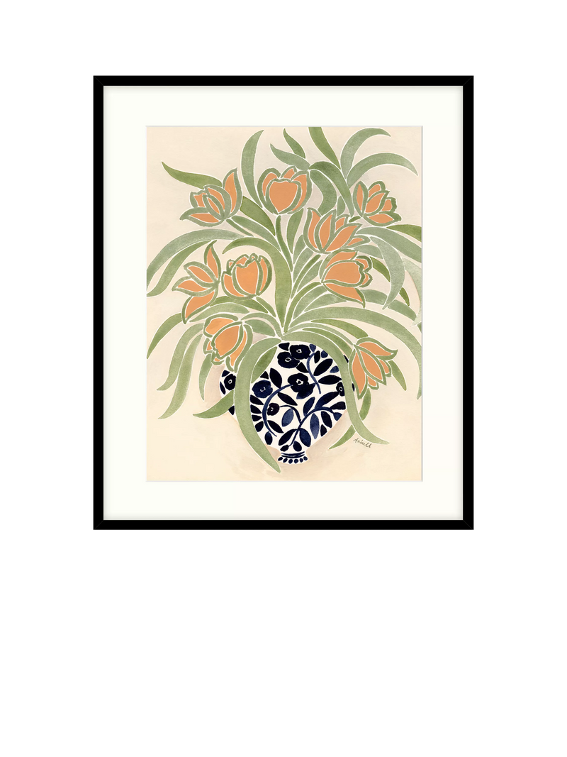 John Lewis La Poire Apricot Tulips framed print in green and orange, UK version