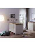Little Acorns Burlington Cotbed featuring oak accents and MDF finish, UK version