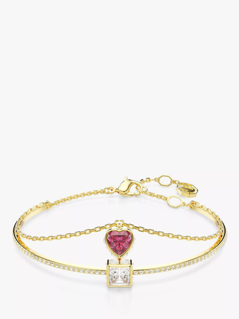 Swarovski crystal bangle gold tone heart chain detail - British product