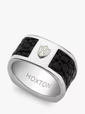 Hoxton London Men's Sterling Silver Black Printed Leather Inlay Ring