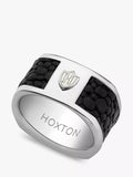 Hoxton London Men's Sterling Silver Black Printed Leather Inlay Ring