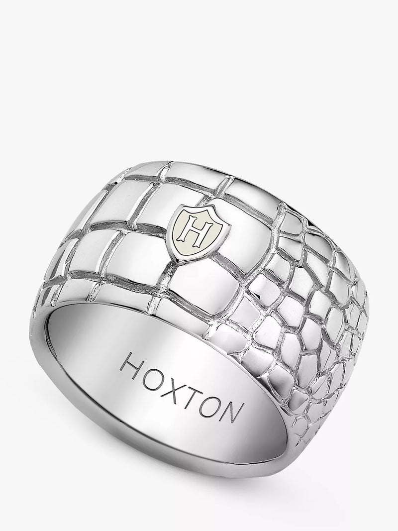 Hoxton London crocodile patterned silver ring for men (British brand)