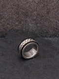 Hoxton London men's herringbone leather inlay ring silver - British product