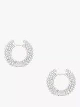 John Lewis AllSaints Faux Pearl Chunky Huggie Hoop Earrings, Warm Silver- Buy online at McGrocer